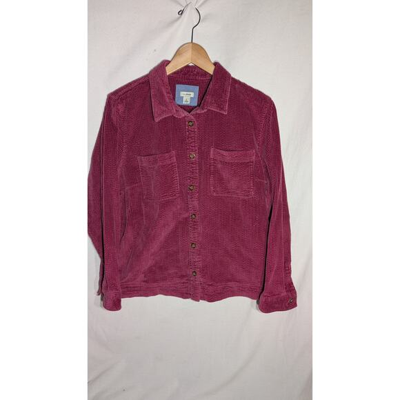 LL Bean Women’s Corduroy Barn Jacket Sz LP Collared Buttons Pockets Burgundy - Picture 1 of 6